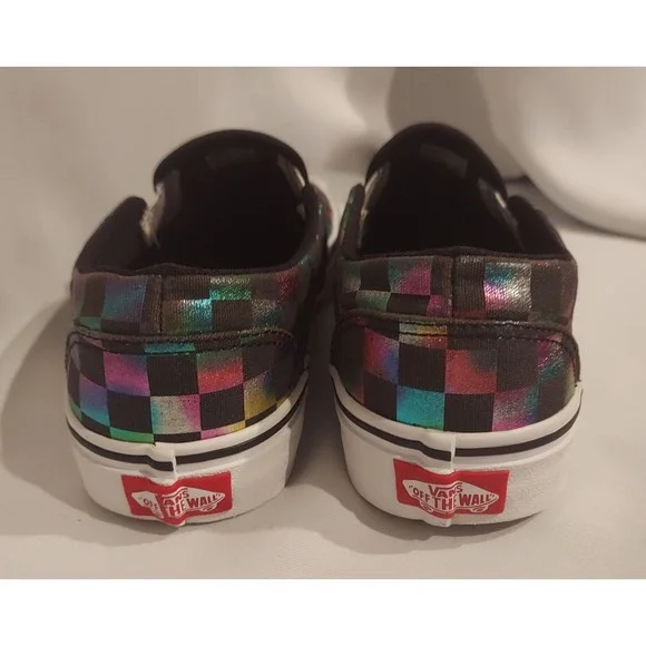 Vans Womens Iridescent Rainbow Checkerboard Classic Slip-On Sneakers Size 8.5 - Picture 4 of 14